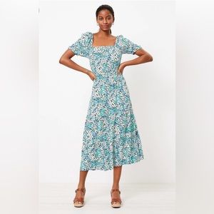Loft Floral Square Neck Midi Dress